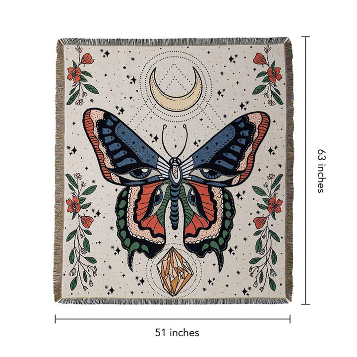 Couverture tissée à pompons avec motif papillon Olivenorma