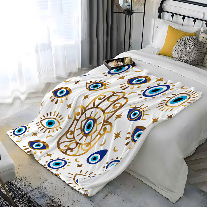 Couverture en flanelle avec impression numérique 3D Evil Eye Hamsa Olivenorma