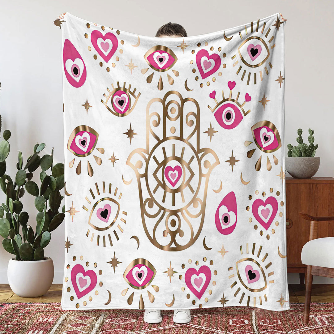 Couverture en flanelle avec impression numérique 3D Evil Eye Hamsa Olivenorma