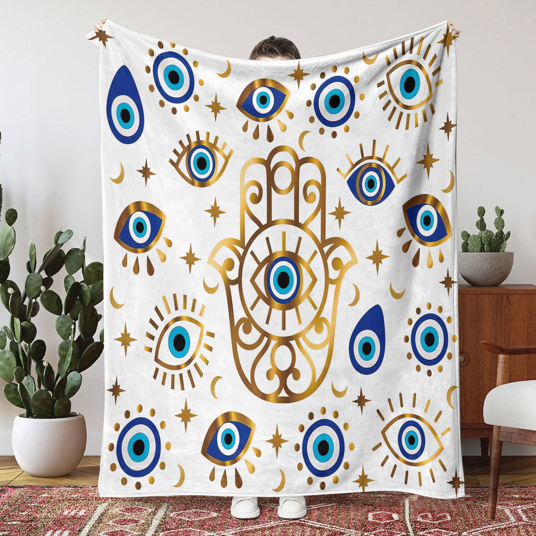 Couverture en flanelle avec impression numérique 3D Evil Eye Hamsa Olivenorma