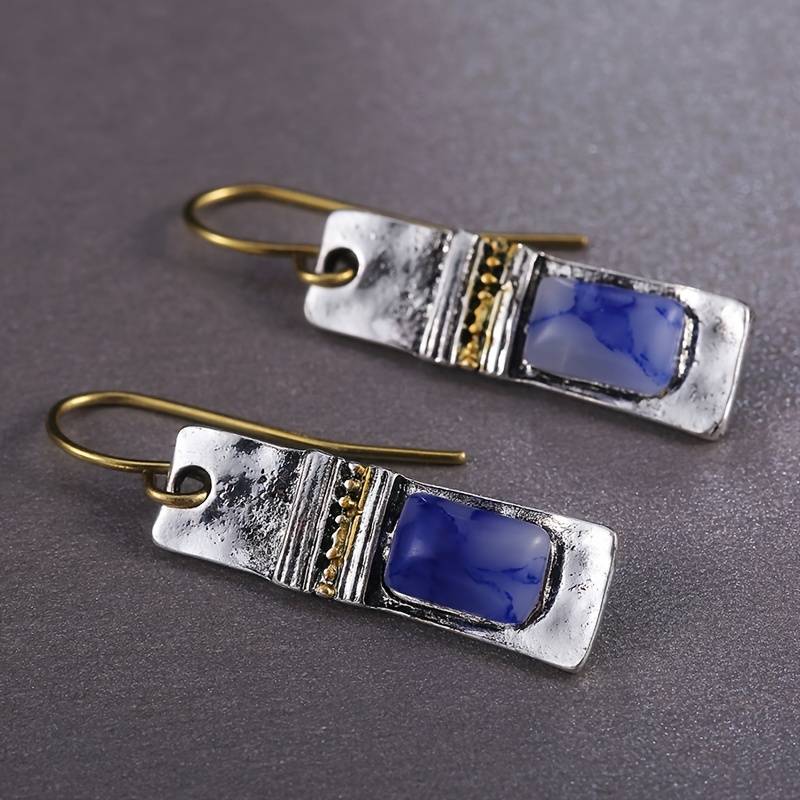 Boucles d'oreilles Olivenorma en pierre de lune bleue bohème vintage
