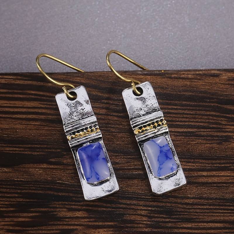 Boucles d'oreilles Olivenorma en pierre de lune bleue bohème vintage
