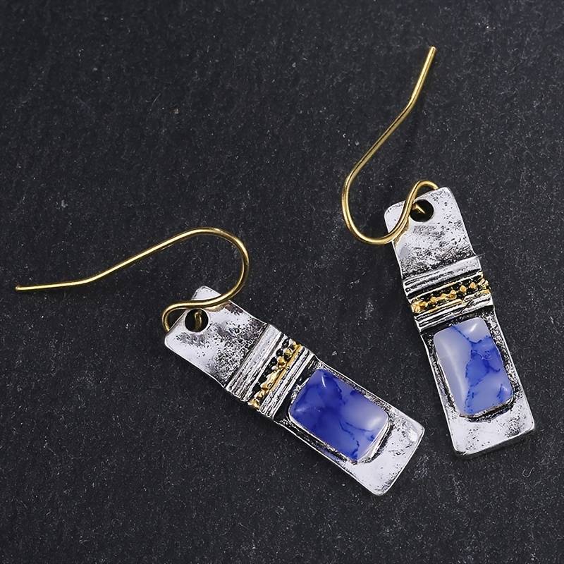 Boucles d'oreilles Olivenorma en pierre de lune bleue bohème vintage
