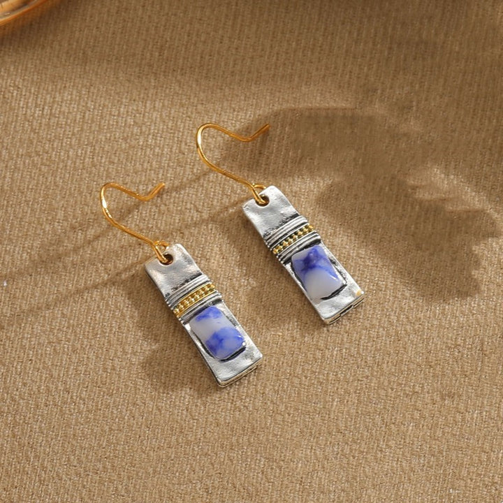 Boucles d'oreilles Olivenorma en pierre de lune bleue bohème vintage