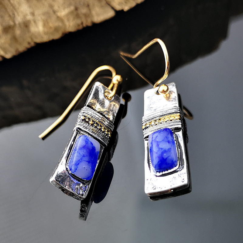 Boucles d'oreilles Olivenorma en pierre de lune bleue bohème vintage