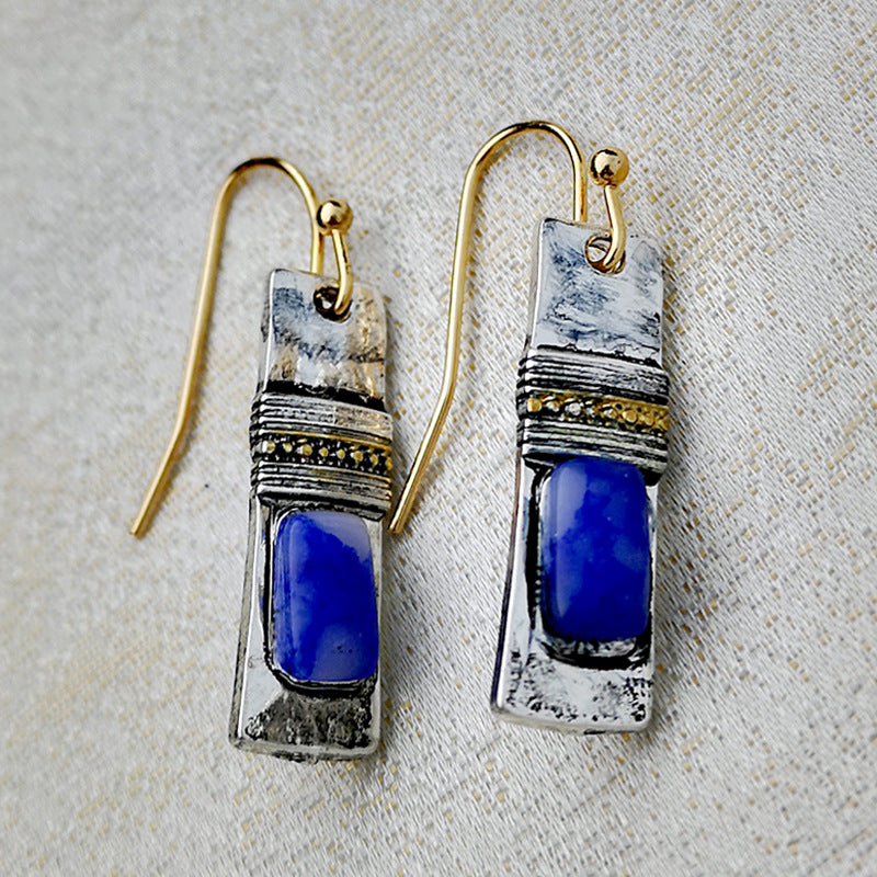 Boucles d'oreilles Olivenorma en pierre de lune bleue bohème vintage
