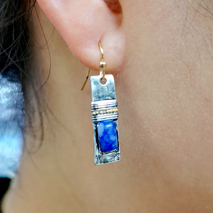 Boucles d'oreilles Olivenorma en pierre de lune bleue bohème vintage