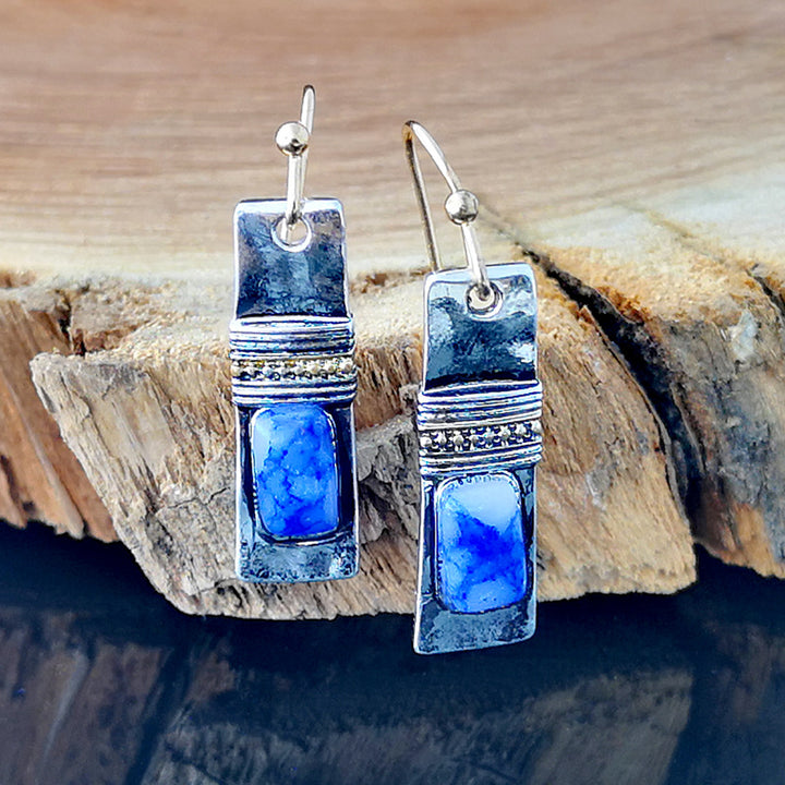 Boucles d'oreilles Olivenorma en pierre de lune bleue bohème vintage