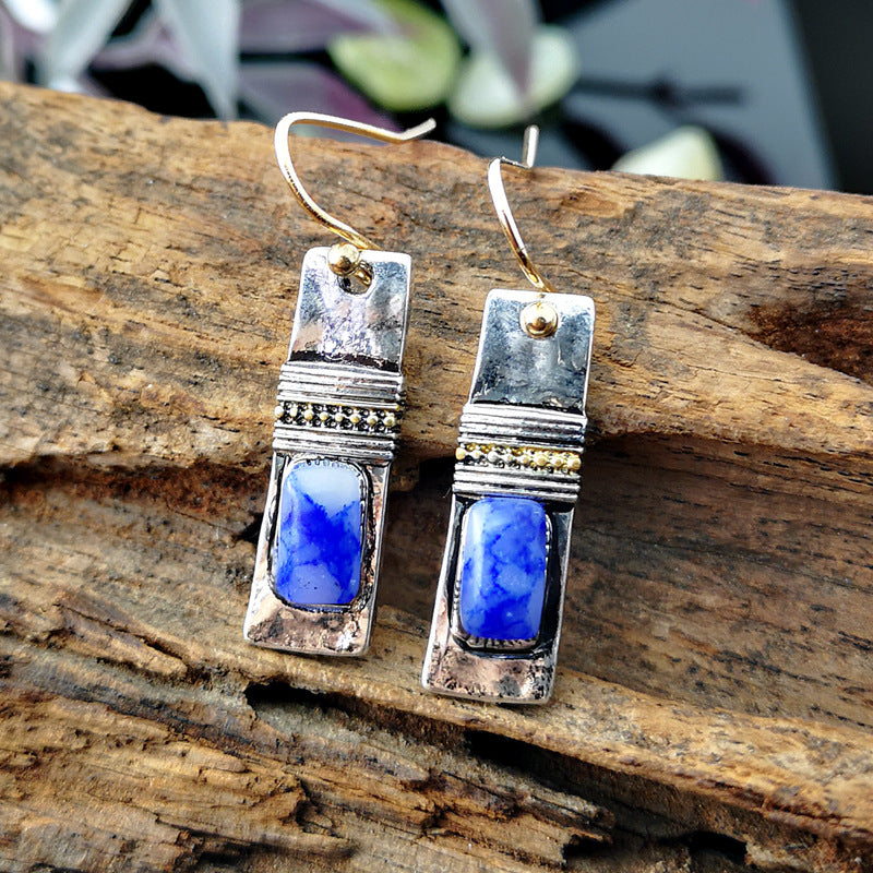 Boucles d'oreilles Olivenorma en pierre de lune bleue bohème vintage
