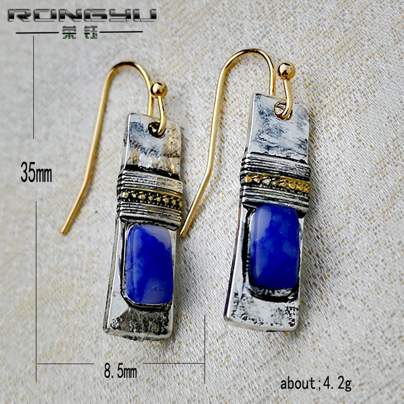 Boucles d'oreilles Olivenorma en pierre de lune bleue bohème vintage