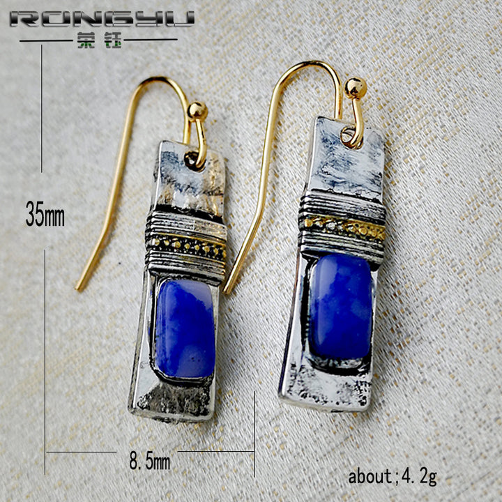 Boucles d'oreilles Olivenorma en pierre de lune bleue bohème vintage