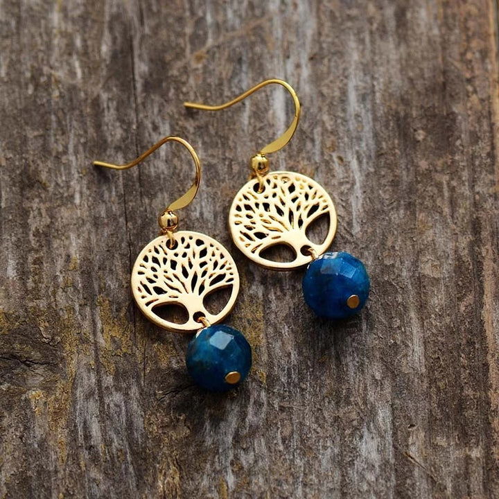 Boucles d'oreilles en acier titane et apatite bleue Olivenorma