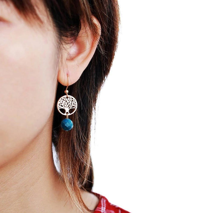 Boucles d'oreilles en acier titane et apatite bleue Olivenorma