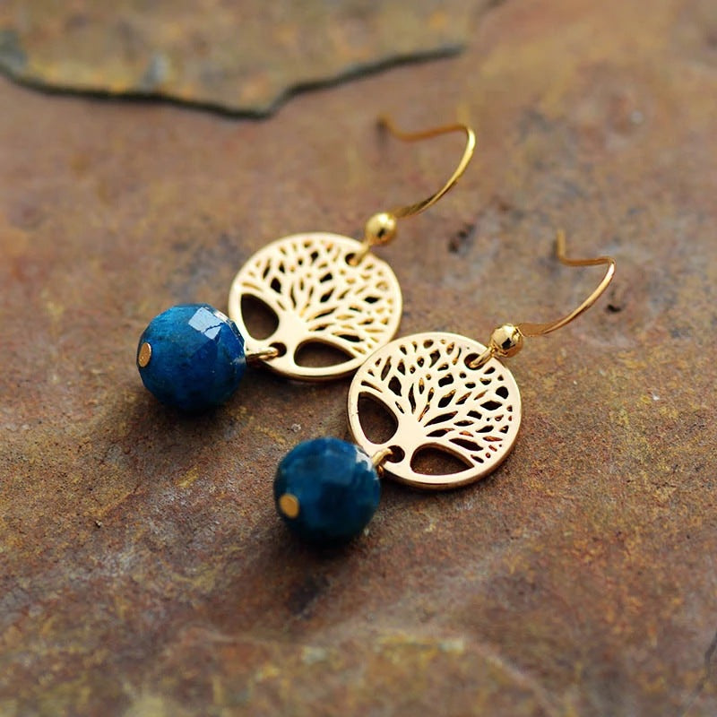 Boucles d'oreilles en acier titane et apatite bleue Olivenorma