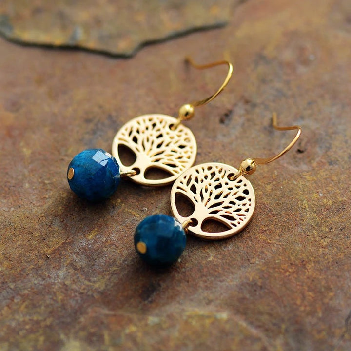 Boucles d'oreilles en acier titane et apatite bleue Olivenorma