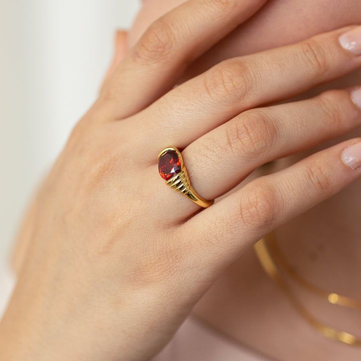 Bague en acier inoxydable avec pierre précieuse en quartz rubis Olivenorma