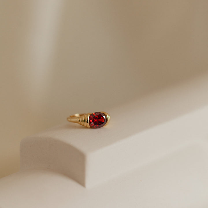 Bague en acier inoxydable avec pierre précieuse en quartz rubis Olivenorma