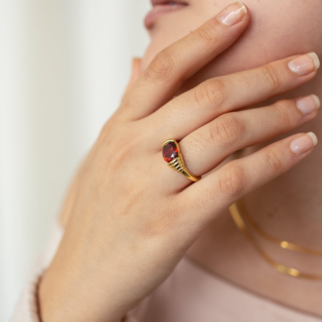 Bague en acier inoxydable avec pierre précieuse en quartz rubis Olivenorma