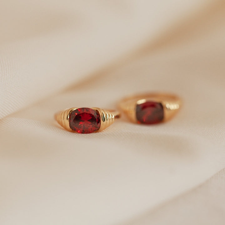 Bague en acier inoxydable avec pierre précieuse en quartz rubis Olivenorma