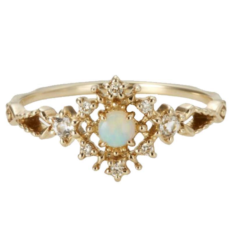 Bague de luxe légère en zircon blanc incrusté d'opale Olivenorma