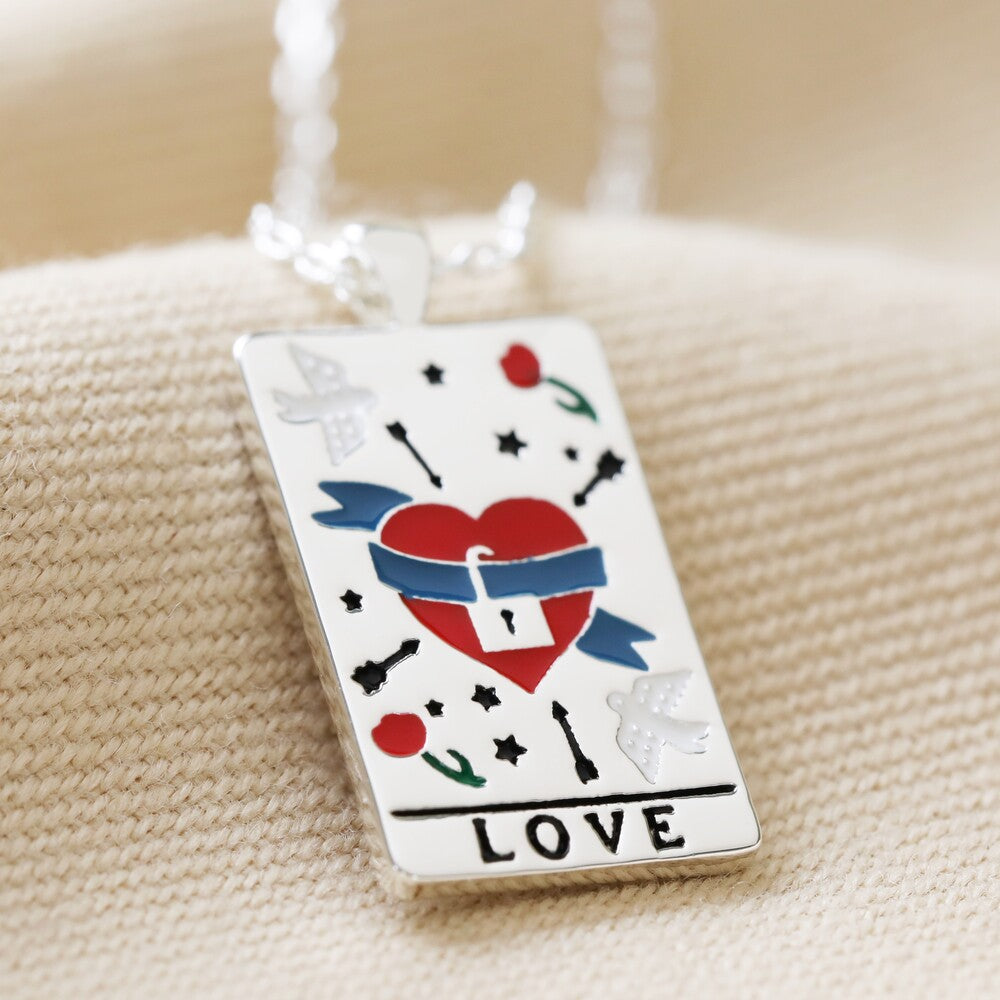 Collier en acier titane avec carte de tarot à l'huile colorée Olivenorma 