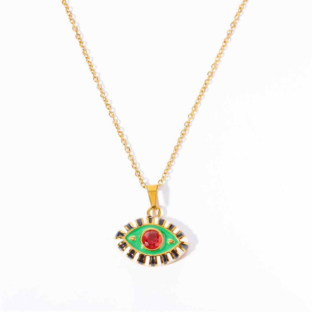Collier en acier titane et zircon coloré Olivenorma contre le mauvais œil