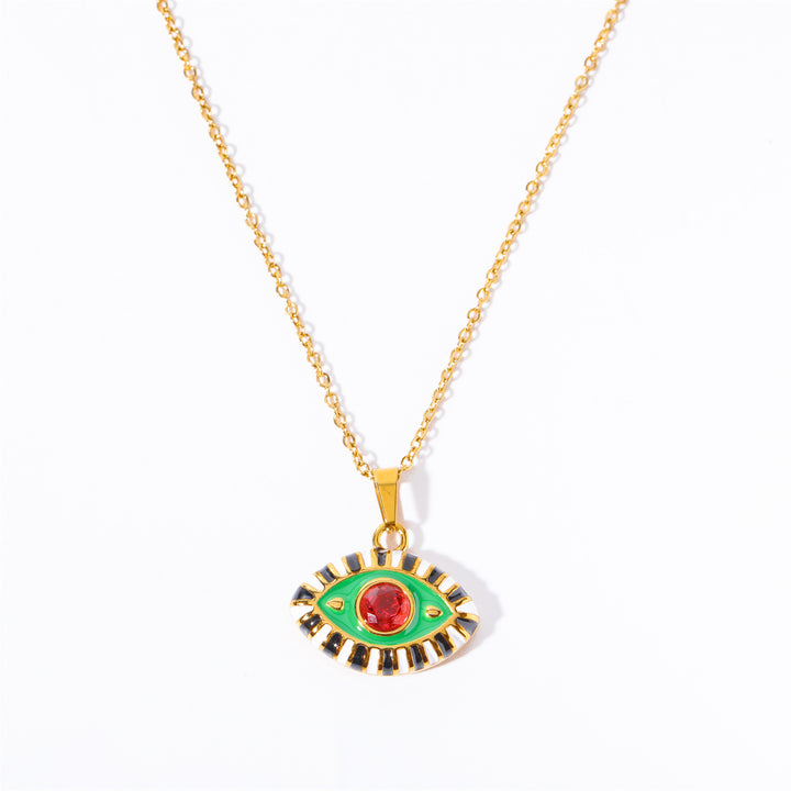Collier en acier titane et zircon coloré Olivenorma contre le mauvais œil