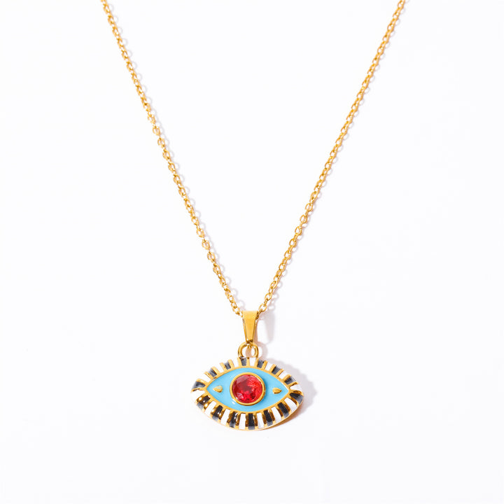 Collier en acier titane et zircon coloré Olivenorma contre le mauvais œil