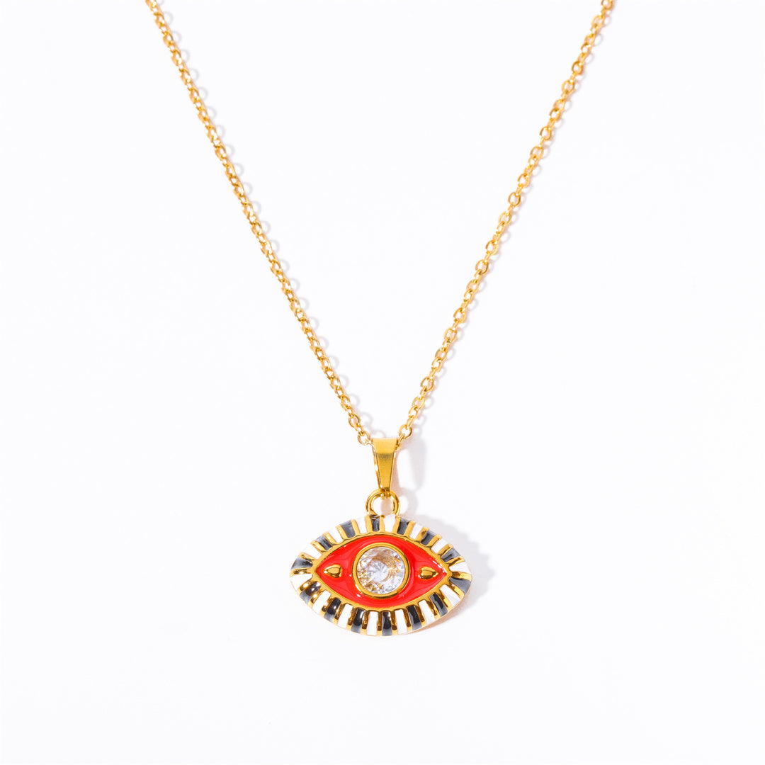 Collier en acier titane et zircon coloré Olivenorma contre le mauvais œil