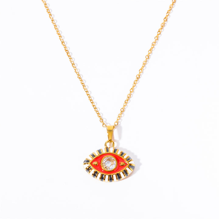 Collier en acier titane et zircon coloré Olivenorma contre le mauvais œil