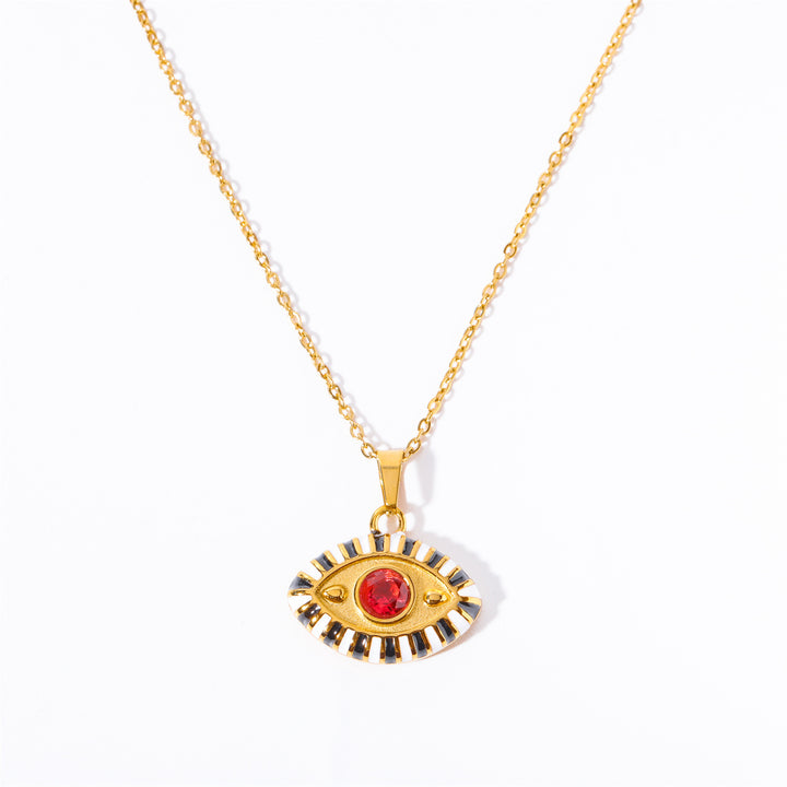 Collier en acier titane et zircon coloré Olivenorma contre le mauvais œil