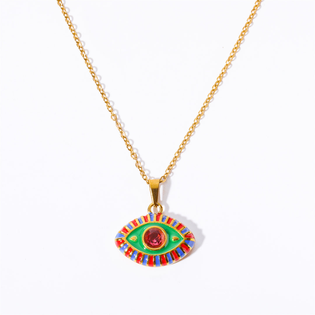 Collier en acier titane et zircon coloré Olivenorma contre le mauvais œil