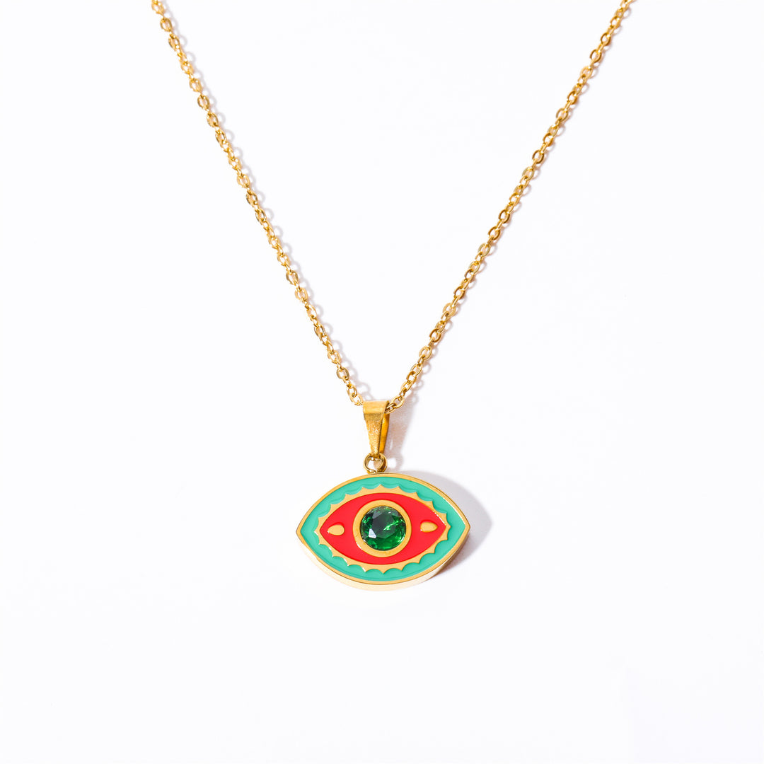 Collier en acier titane et zircon coloré Olivenorma contre le mauvais œil