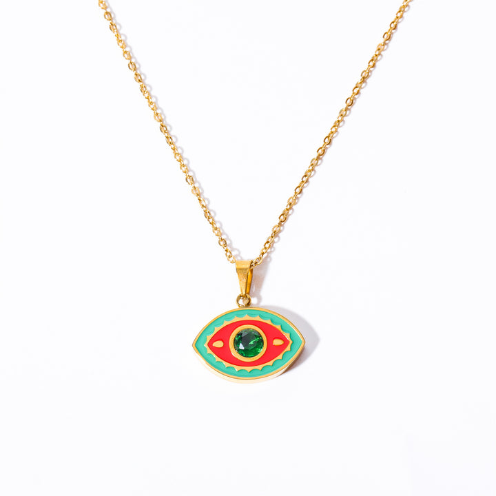 Collier en acier titane et zircon coloré Olivenorma contre le mauvais œil