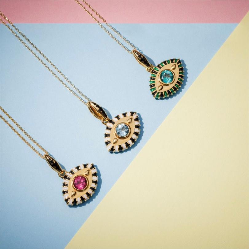 Collier en acier titane et zircon coloré Olivenorma contre le mauvais œil