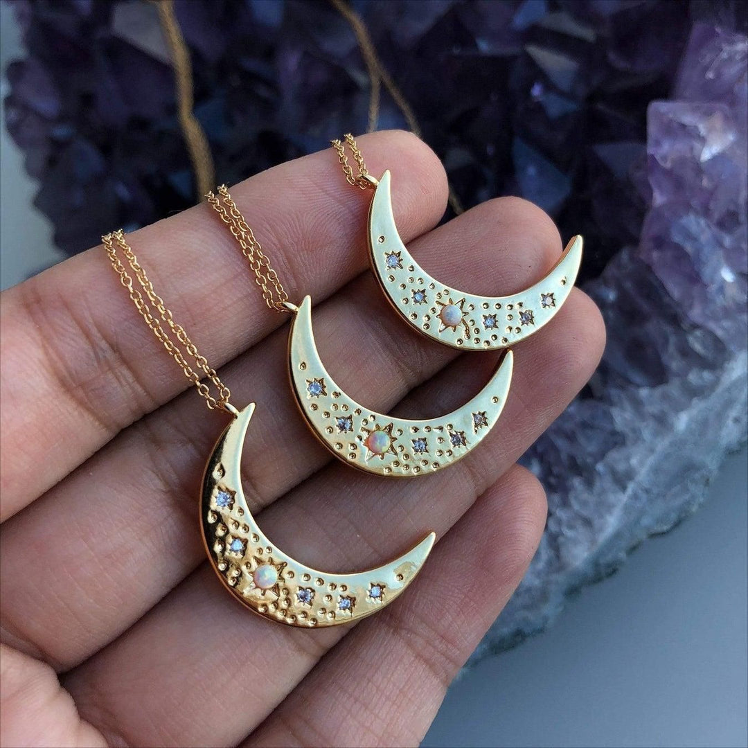 Collier croissant de lune plaqué ou en cuivre opale naturelle Olivenorma