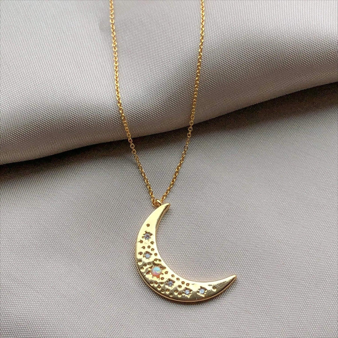 Collier croissant de lune plaqué ou en cuivre opale naturelle Olivenorma