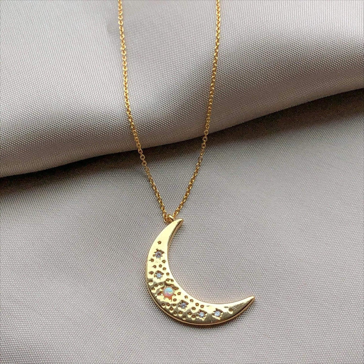 Collier croissant de lune plaqué ou en cuivre opale naturelle Olivenorma