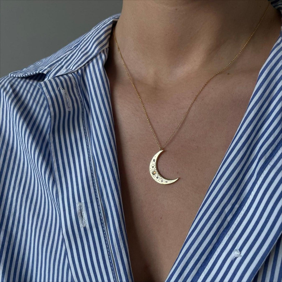 Collier croissant de lune plaqué ou en cuivre opale naturelle Olivenorma