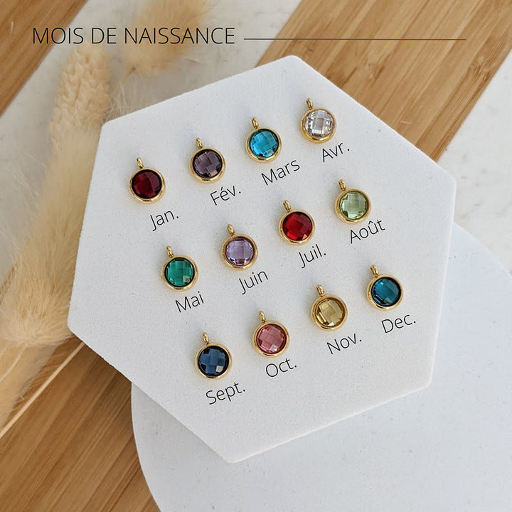 Collier avec pierre de naissance ronde gravée Olivenorma