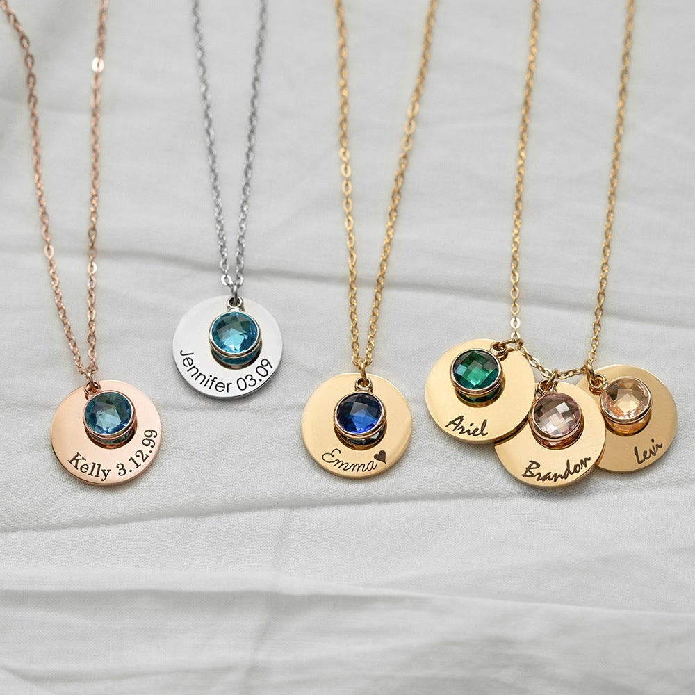 Collier avec pierre de naissance ronde gravée Olivenorma