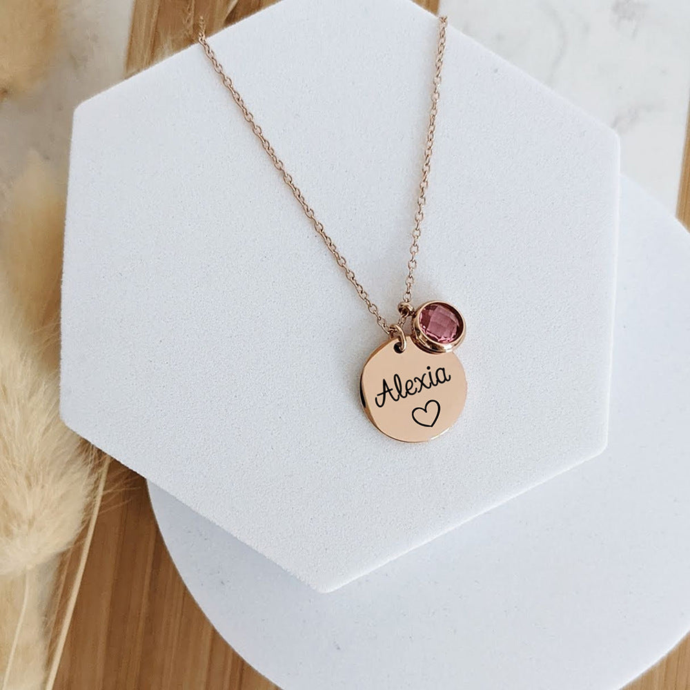 Collier avec pierre de naissance ronde gravée Olivenorma