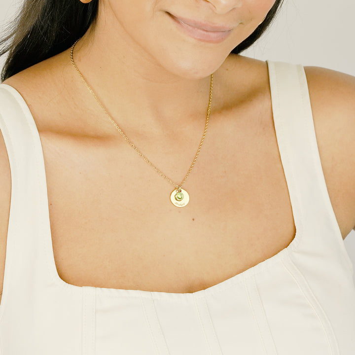 Collier avec pierre de naissance ronde gravée Olivenorma
