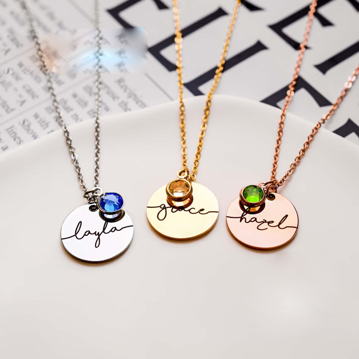 Collier avec pierre de naissance ronde gravée Olivenorma