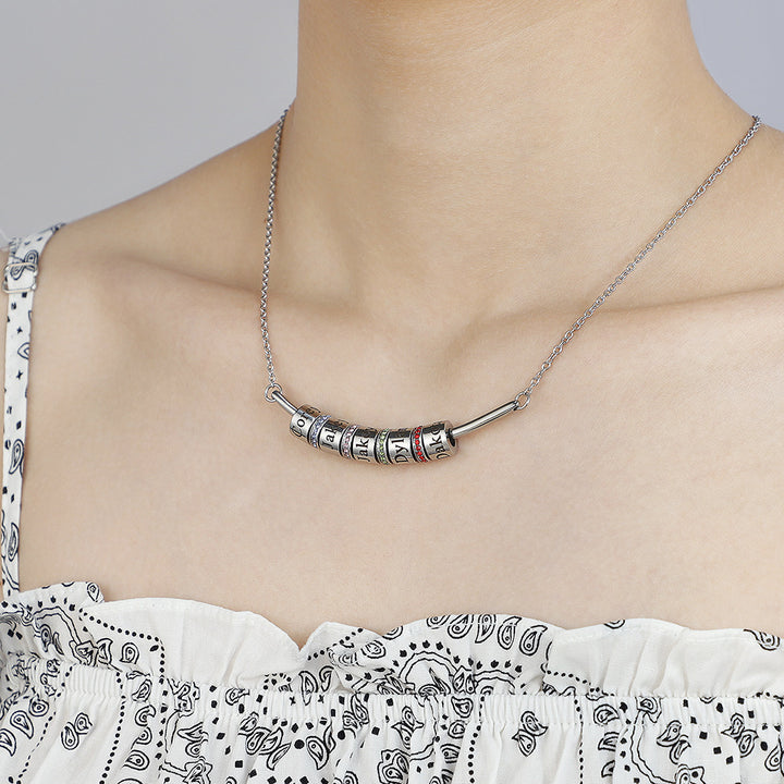 Collier avec pendentif gravé sur boule et pierre de naissance Olivenorma