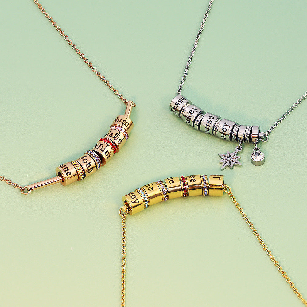 Collier avec pendentif gravé sur boule et pierre de naissance Olivenorma