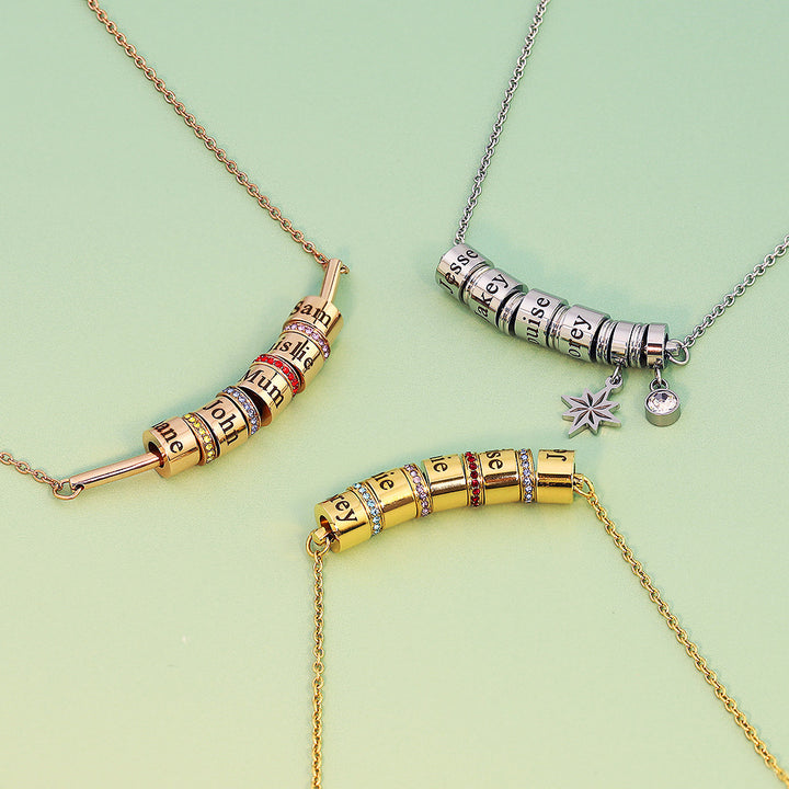 Collier avec pendentif gravé sur boule et pierre de naissance Olivenorma