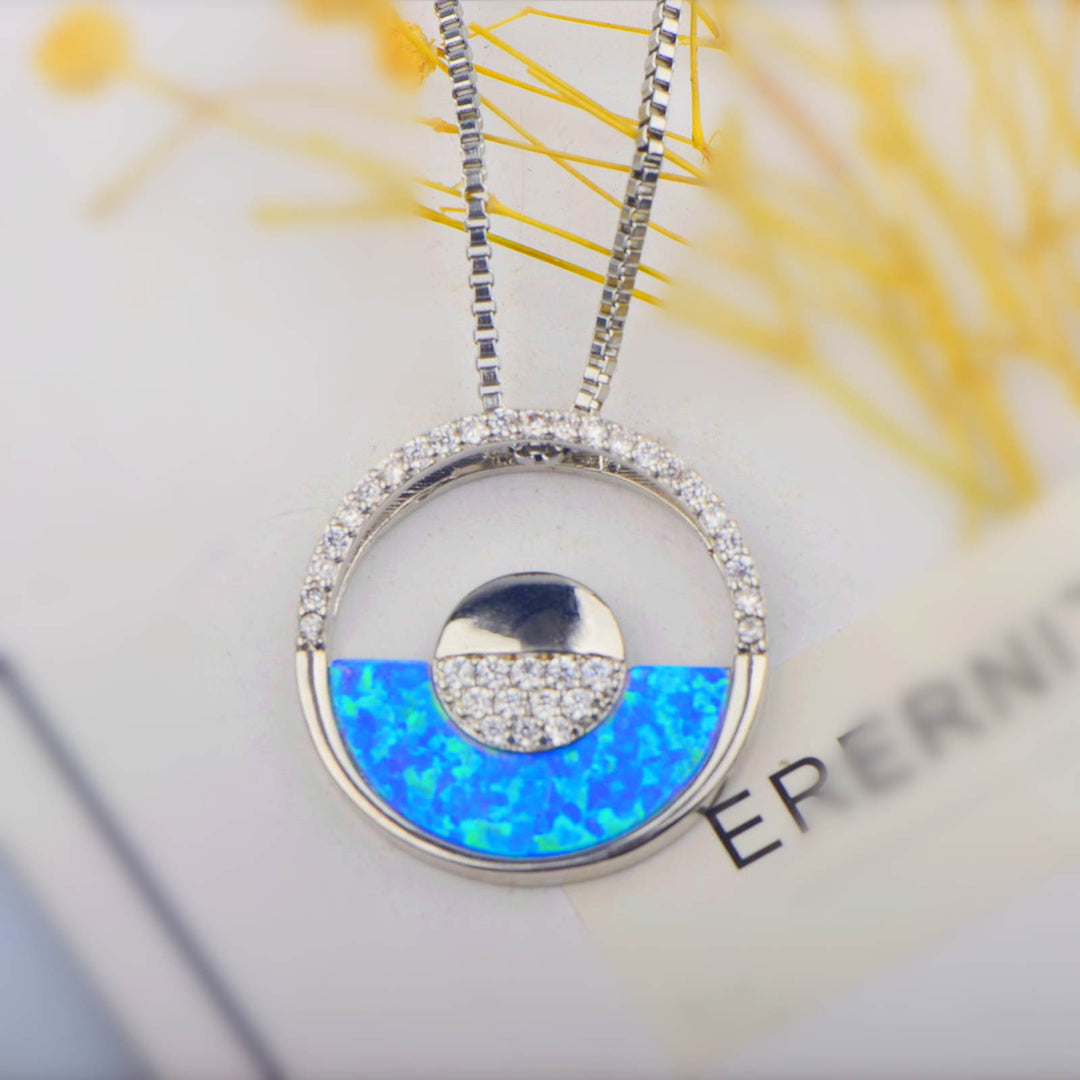 Collier pendentif rond en opale bleue hawaïenne Olivenorma