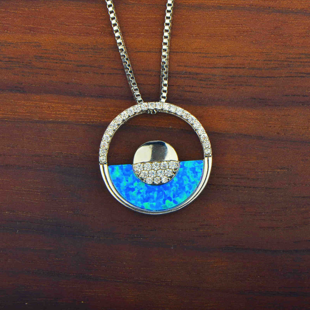 Collier pendentif rond en opale bleue hawaïenne Olivenorma