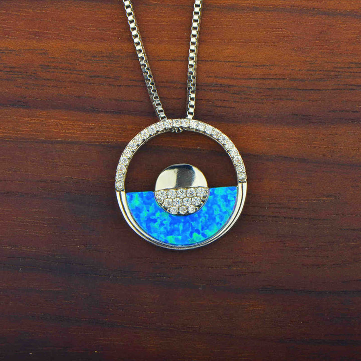 Collier pendentif rond en opale bleue hawaïenne Olivenorma